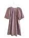 Pomander Place Size S Mauve Cotton Short Sleeve V Neck Pleated Detail Dress Mauve / S