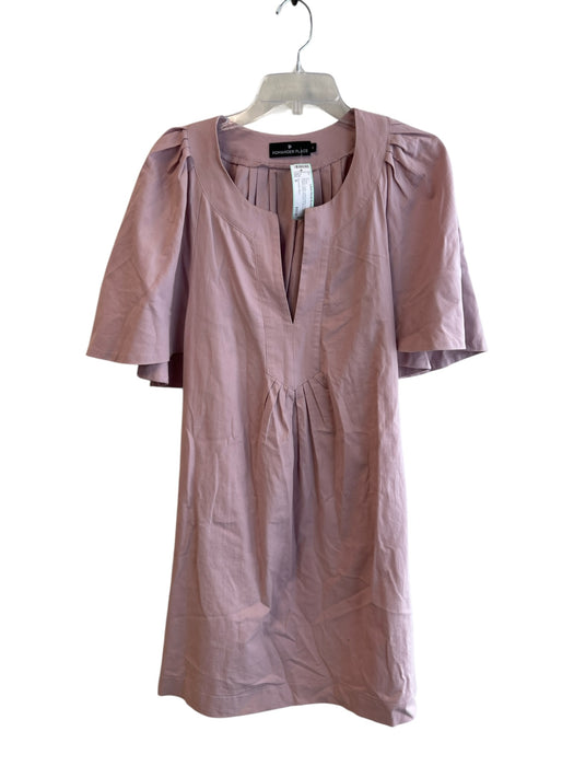 Pomander Place Size S Mauve Cotton Short Sleeve V Neck Pleated Detail Dress Mauve / S