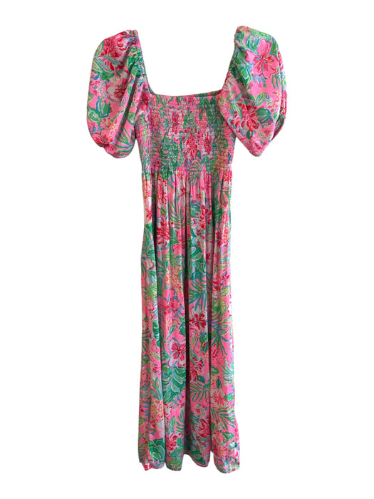 Lily Pulitzer Size S pima cotton Polyester Shirred Floral Print Tea Length Dress pima cotton / S