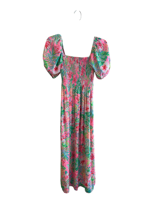 Lily Pulitzer Size S pima cotton Polyester Shirred Floral Print Tea Length Dress pima cotton / S