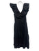 Pomander Place Size S Black Cotton V Neck Ruffle Detail Cap Sleeve Dress Black / S