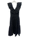 Pomander Place Size S Black Cotton V Neck Ruffle Detail Cap Sleeve Dress Black / S
