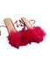 Betsy Johnson Shoe Size 8 Red Sateen Feathers Mid Heel Ankle Buckle Shoes Red / 8