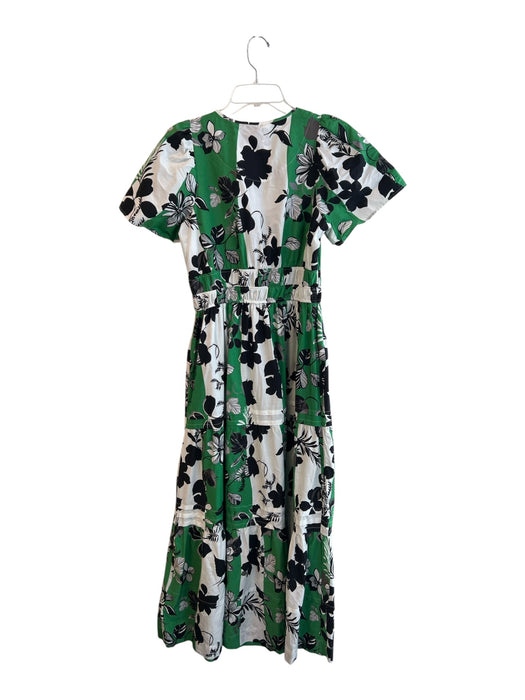 By Anthropologie Size Small Green, Black & White Cotton round split neck Dress Green, Black & White / Small