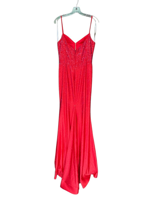 Sherri Hill Size 10 Red Polyester Bedazzled Mesh corset Maxi Gown Red / 10