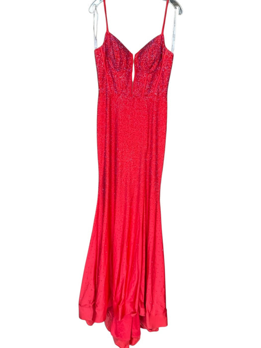 Sherri Hill Size 10 Red Polyester Bedazzled Mesh corset Maxi Gown Red / 10