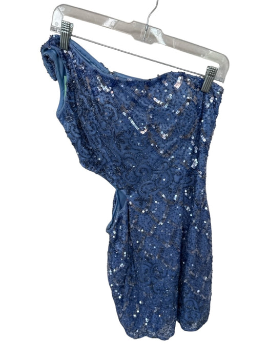 Primavera Size 10 Periwinkle Polyester Sequins Cutout One Shoulder Mini Gown Periwinkle / 10