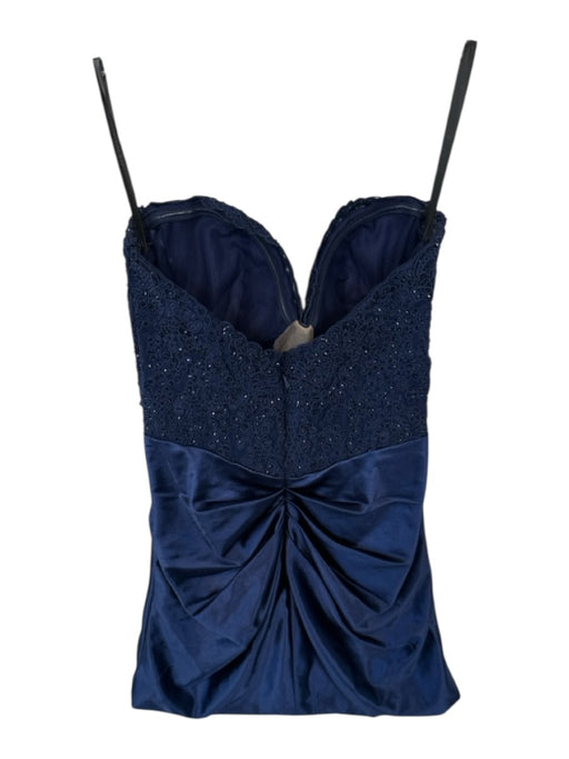 Sherri Hill Size 10 Navy Polyester Bedazzled Mesh Detail Strapless Mini Gown Navy / 10