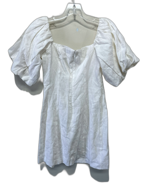 Rhode Size 2 White Linen Short Puff Sleeve Sweetheart Neckline Back Zip Dress White / 2