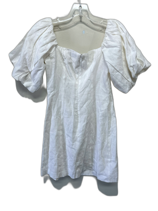 Rhode Size 2 White Linen Short Puff Sleeve Sweetheart Neckline Back Zip Dress White / 2