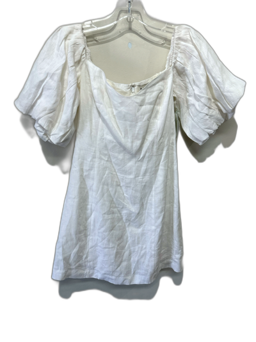 Rhode Size 2 White Linen Short Puff Sleeve Sweetheart Neckline Back Zip Dress White / 2