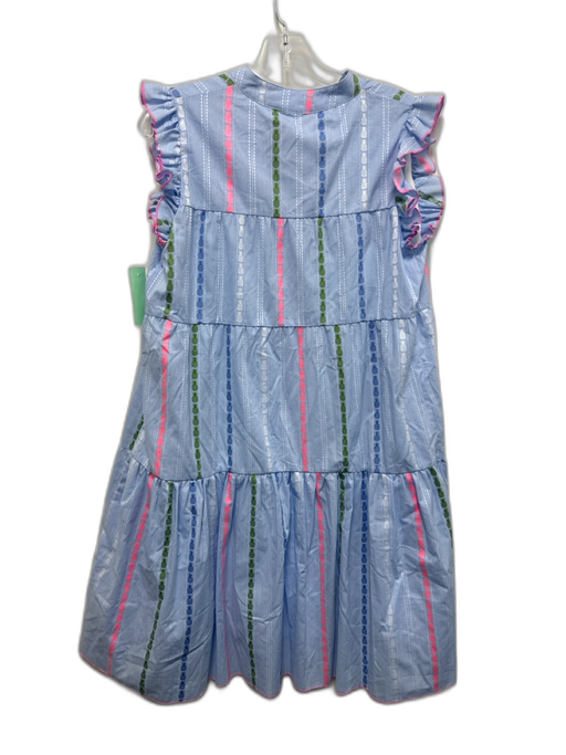 Vilagallo Size 42 Light Blue, Pink & Multi Cotton Ruffle Cap Sleeve Print Dress Light Blue, Pink & Multi / 42
