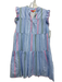 Vilagallo Size 42 Light Blue, Pink & Multi Cotton Ruffle Cap Sleeve Print Dress Light Blue, Pink & Multi / 42