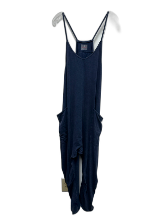 Free People Movement Size L Navy Blue Cotton Spaghetti Strap Jumpsuit Navy Blue / L