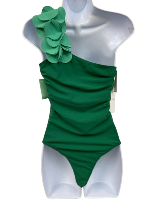 Karla Colletto Size 12 Green & Light Green Nylon Blend One Shoulder swimwear Green & Light Green / 12