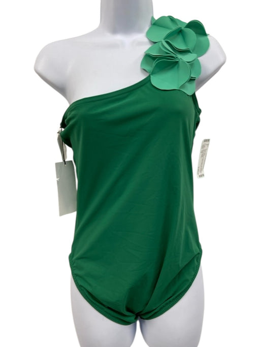 Karla Colletto Size 12 Green & Light Green Nylon Blend One Shoulder swimwear Green & Light Green / 12