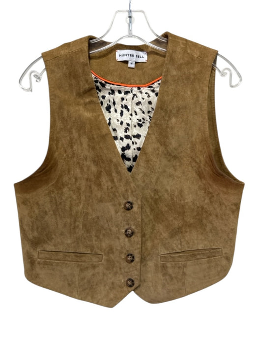 Hunter Bell Size M Tan Brown Leather V Neck Button Front Vest Tan Brown / M