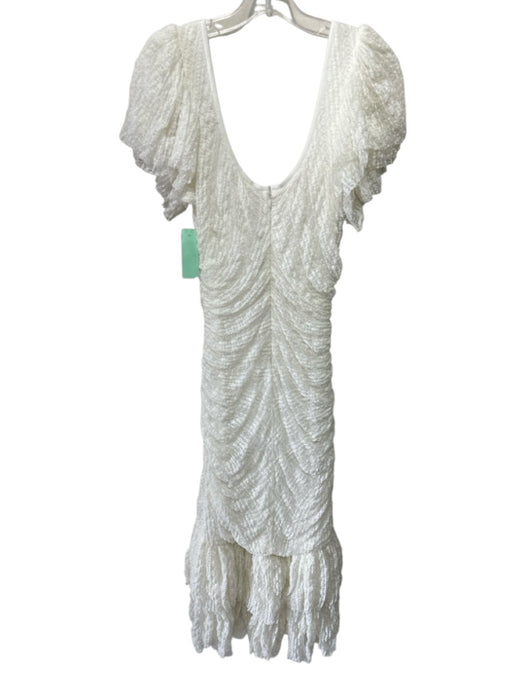 Cinq a Sept Size 10 White Polyamide Blend Lace Ruched Short Sleeve Midi Dress White / 10