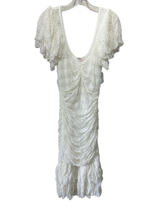 Cinq a Sept Size 10 White Polyamide Blend Lace Ruched Short Sleeve Midi Dress White / 10