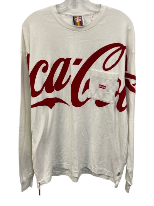 Kith Size S White & Red Cotton Long Sleeve Logo Velvet Detail T Shirt Top White & Red / S