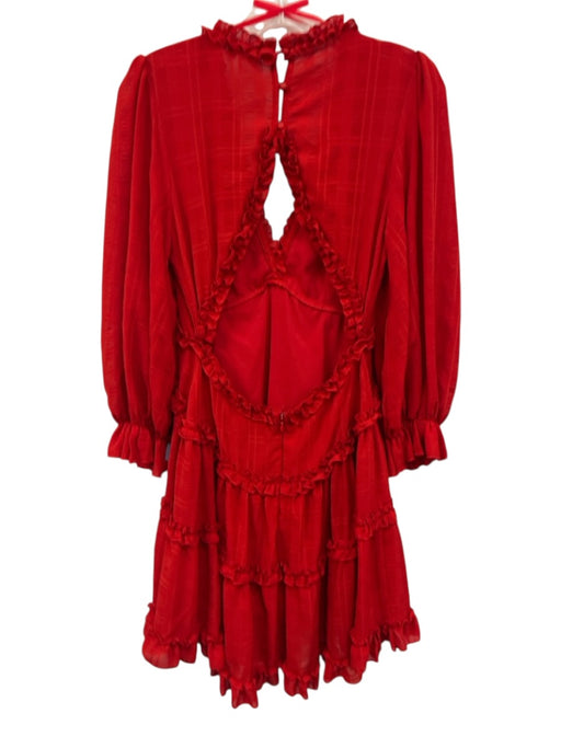 Musette Size L Red Polyester Long puff sleeve Ruffles V Neck Mini Dress Red / L