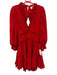 Musette Size L Red Polyester Long puff sleeve Ruffles V Neck Mini Dress Red / L