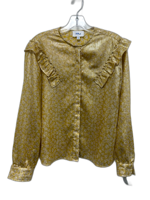 Koch Size XS yellow, white, red Polyester Metallic Ruffle Detail Button Down Top yellow, white, red / XS