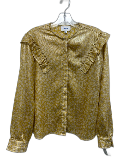 Koch Size XS yellow, white, red Polyester Metallic Ruffle Detail Button Down Top yellow, white, red / XS