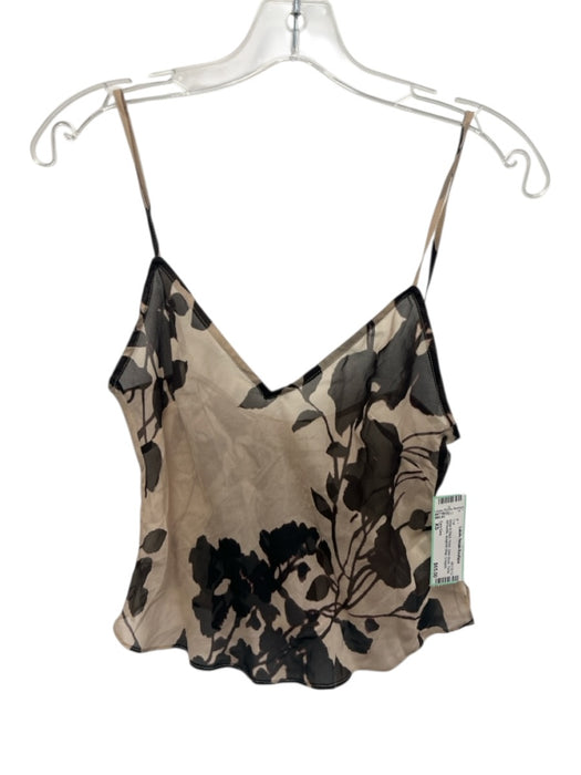 Cara Cara Size XS Beige & Black Nylon Semi Sheer Floral Silhouette Cropped Top Beige & Black / XS