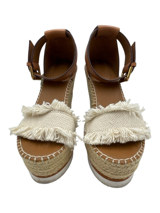 See By Chloe Shoe Size 37 Beige & Brown Leather Upper Raffia Fringe Wedges Beige & Brown / 37