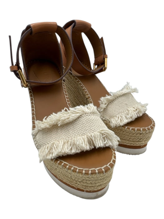 See By Chloe Shoe Size 37 Beige & Brown Leather Upper Raffia Fringe Wedges Beige & Brown / 37