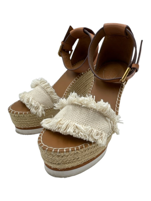 See By Chloe Shoe Size 37 Beige & Brown Leather Upper Raffia Fringe Wedges Beige & Brown / 37