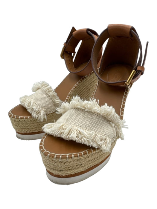 See By Chloe Shoe Size 37 Beige & Brown Leather Upper Raffia Fringe Wedges Beige & Brown / 37