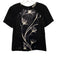 Jason Wu Size XS Black & White Silk Blend Short Sleeve Floral Satin Top Black & White / XS