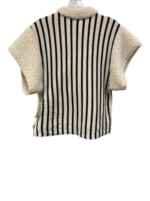 Koch Size XS Cream & Navy Blue Cotton Cap Sleeve Faux Shearling Striped Top Cream & Navy Blue / XS