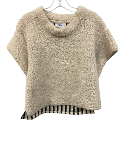 Koch Size XS Cream & Navy Blue Cotton Cap Sleeve Faux Shearling Striped Top Cream & Navy Blue / XS