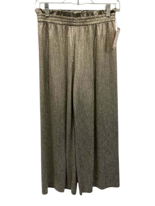 Alice + Olivia Size 2 Silver Gold Polyester Blend Elastic Waist Shimmer Pants Silver Gold / 2