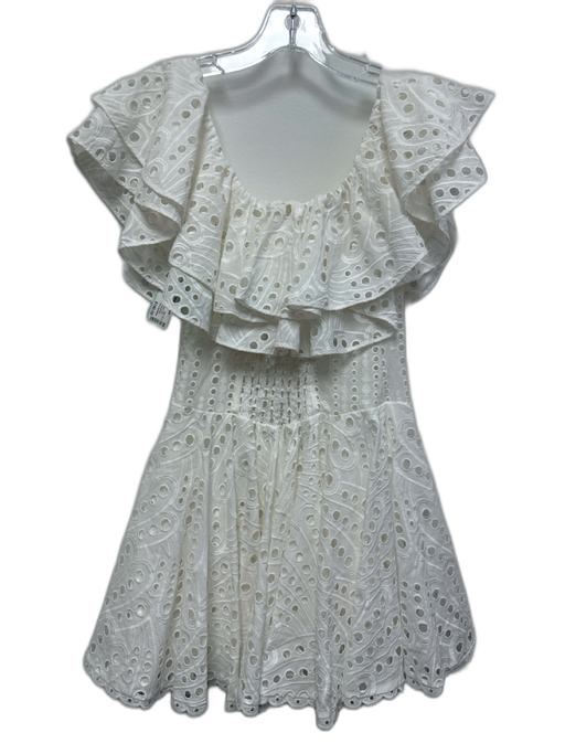 Charo Ruiz Ibiza Size S White Cotton Blend Eyelet Lace Off Shoulder Dress White / S
