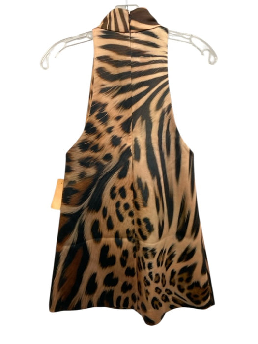 Retrofete Size XS Tan & Brown Polyester Sleeveless Animal Print Mock Neck Dress Tan & Brown / XS