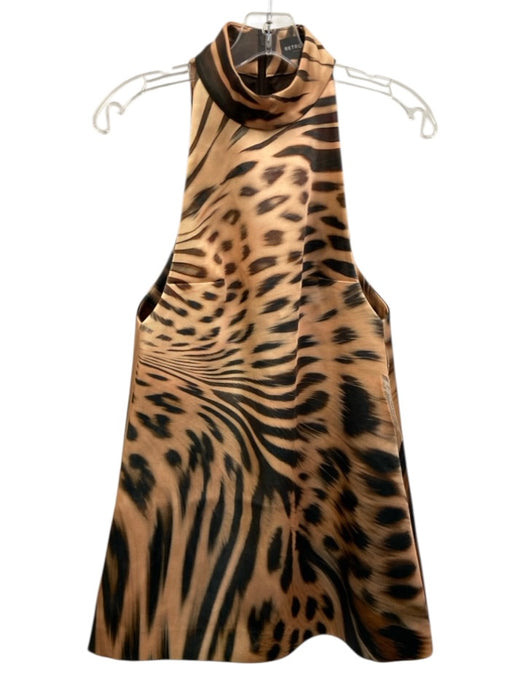 Retrofete Size XS Tan & Brown Polyester Sleeveless Animal Print Mock Neck Dress Tan & Brown / XS