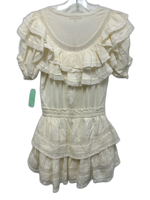 Loveshackfancy Size XS Cream Cotton Lace Trim Tiered Puff Sleeve Mini Dress Cream / XS