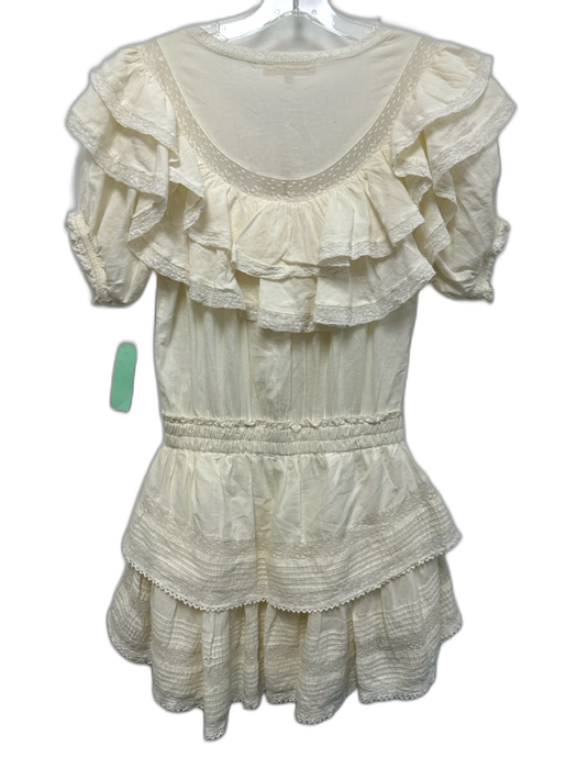 Loveshackfancy Size XS Cream Cotton Lace Trim Tiered Puff Sleeve Mini Dress Cream / XS