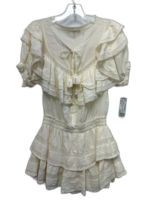 Loveshackfancy Size XS Cream Cotton Lace Trim Tiered Puff Sleeve Mini Dress Cream / XS