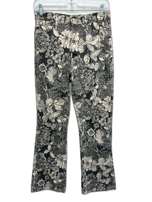 Mother Size 26 Black & Cream Cotton Blend Floral Mid Rise ankle straight Jeans Black & Cream / 26