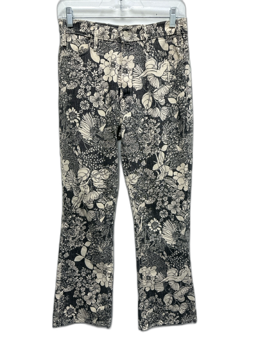 Mother Size 26 Black & Cream Cotton Blend Floral Mid Rise ankle straight Jeans Black & Cream / 26