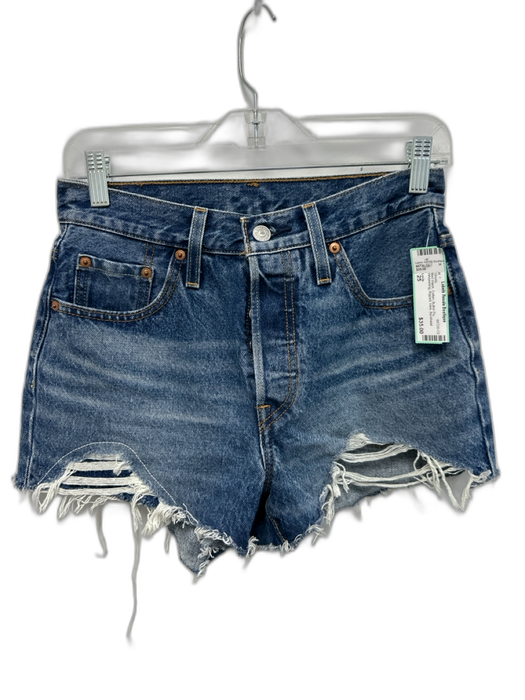 Levis Size 25 Med Wash Cotton Button Fly Whiskering Ripped Hem Shorts Med Wash / 25