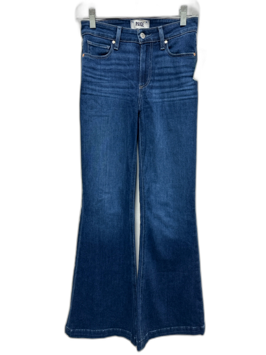 Paige Size 24 Med Wash Cotton Denim Whiskering Zip & Button Flare Jeans Med Wash / 24