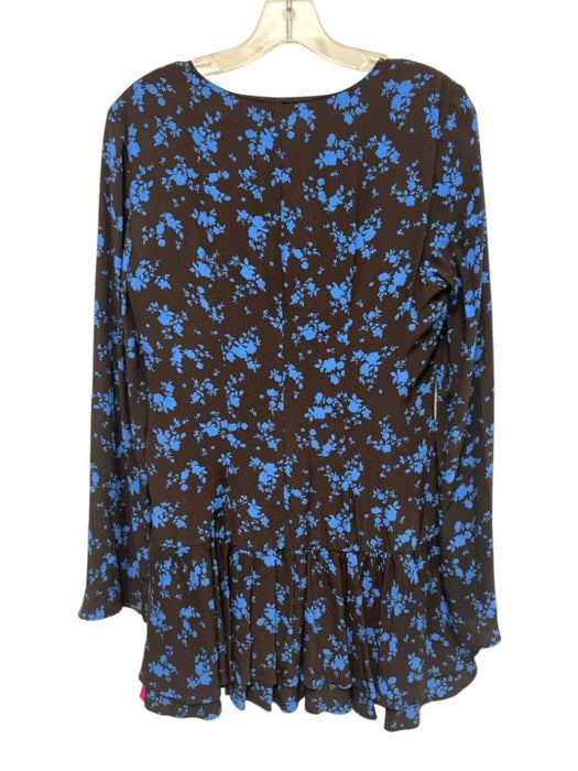 Zara Size S Black & Blue Polyester Long Sleeve Floral Mini Faux Wrap Dress Black & Blue / S
