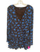 Zara Size S Black & Blue Polyester Long Sleeve Floral Mini Faux Wrap Dress Black & Blue / S