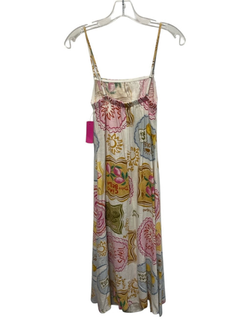 Paper Heart Size S White, Pink & Blue Rayon Spaghetti Strap Post Cards Dress White, Pink & Blue / S